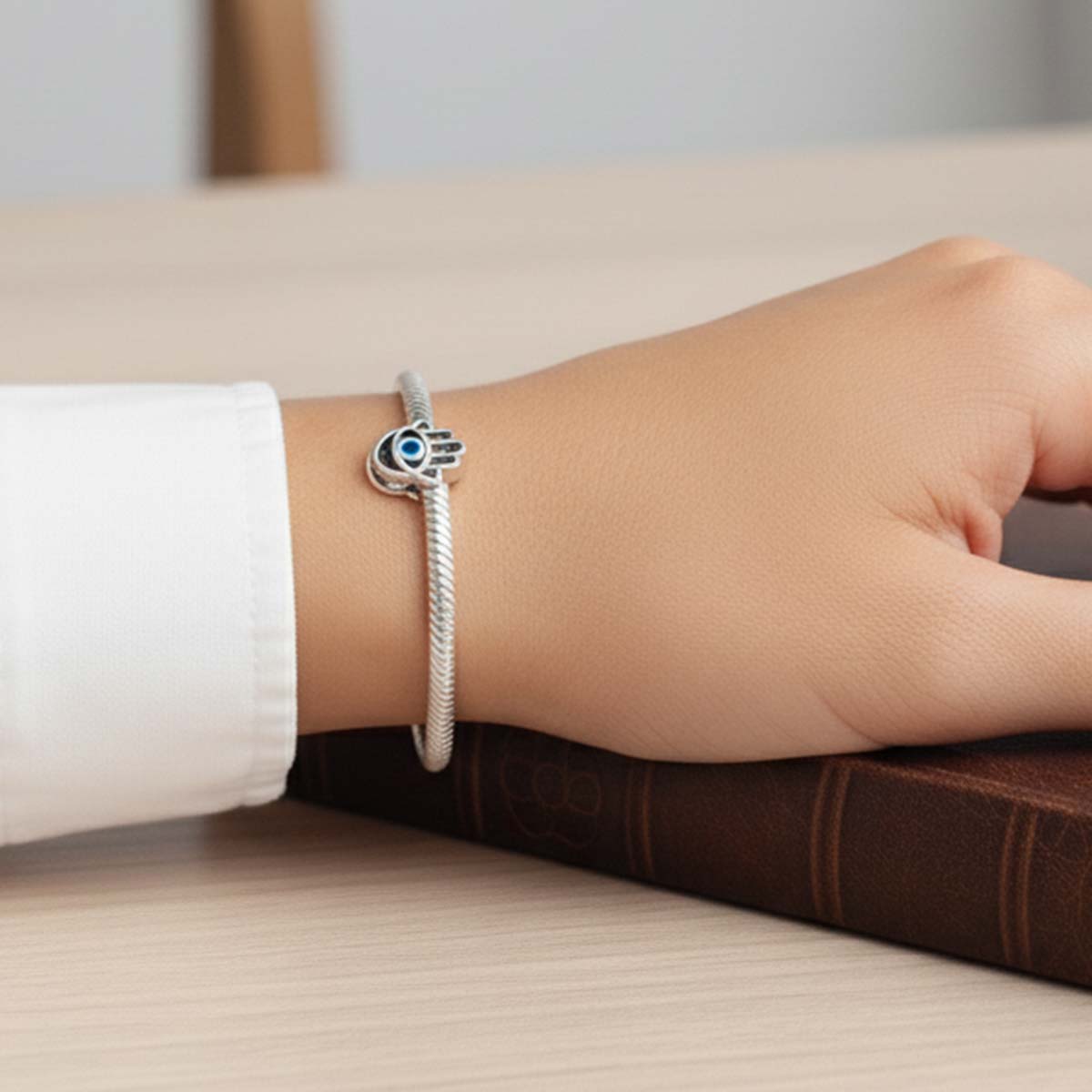 Hamsa Hand Charm Hallmarked S925 Sterling Silver