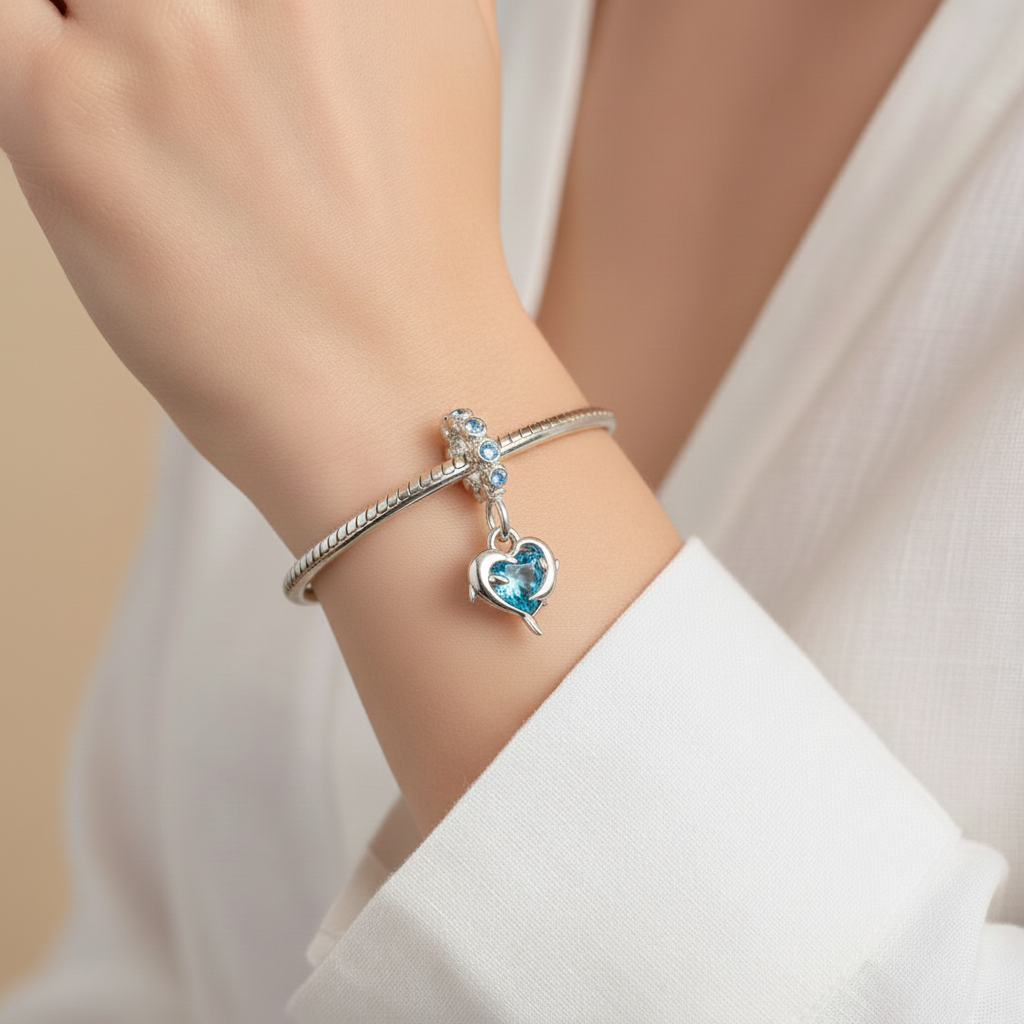 Blue Murano Glass Dolphins Dangle Charm Hallmarked S925 Sterling Silver