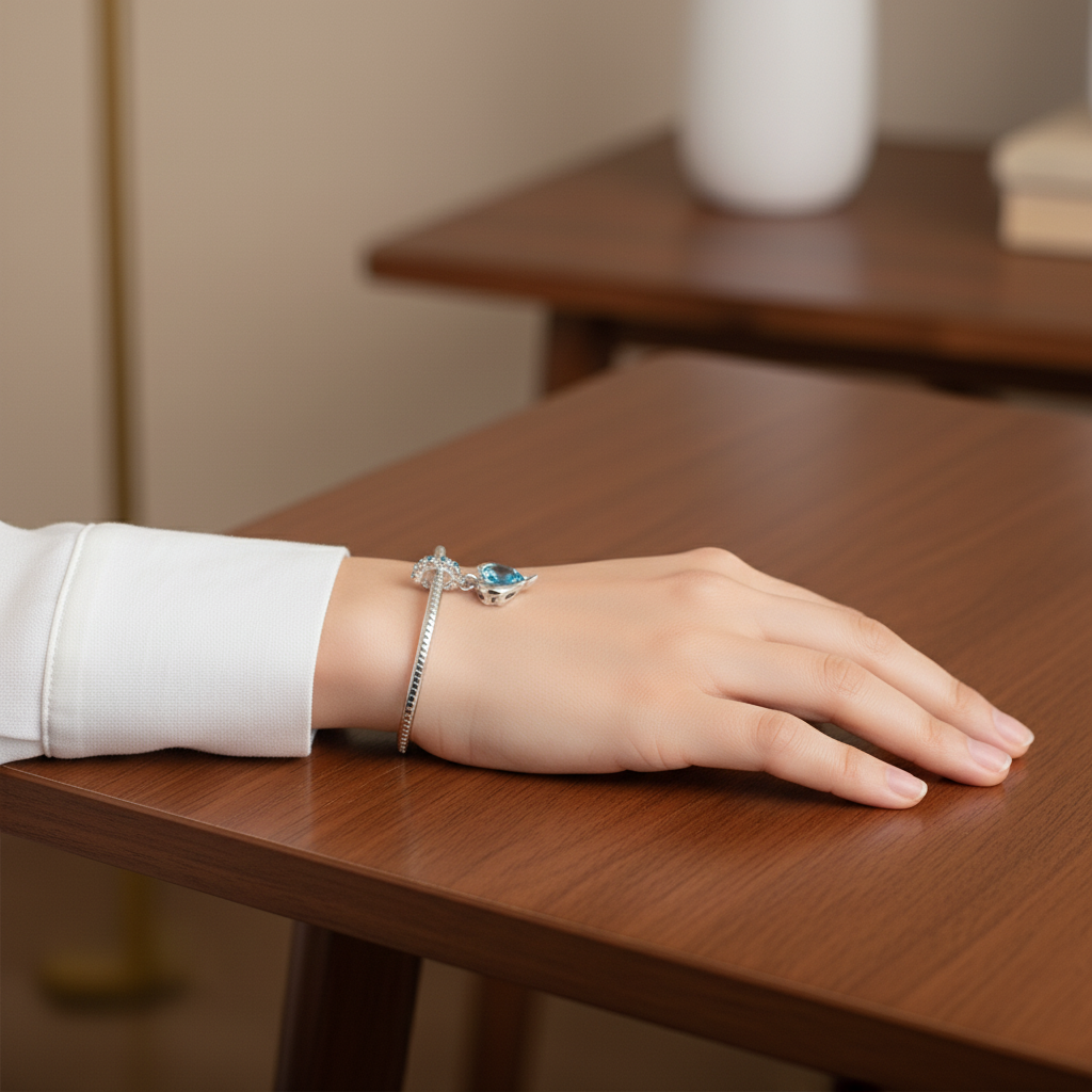 Blue Murano Glass Dolphins Dangle Charm Hallmarked S925 Sterling Silver