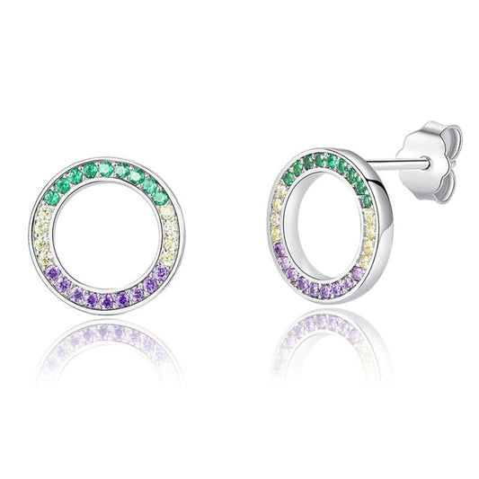 Colourful Circle Sterling Silver stud Earrings