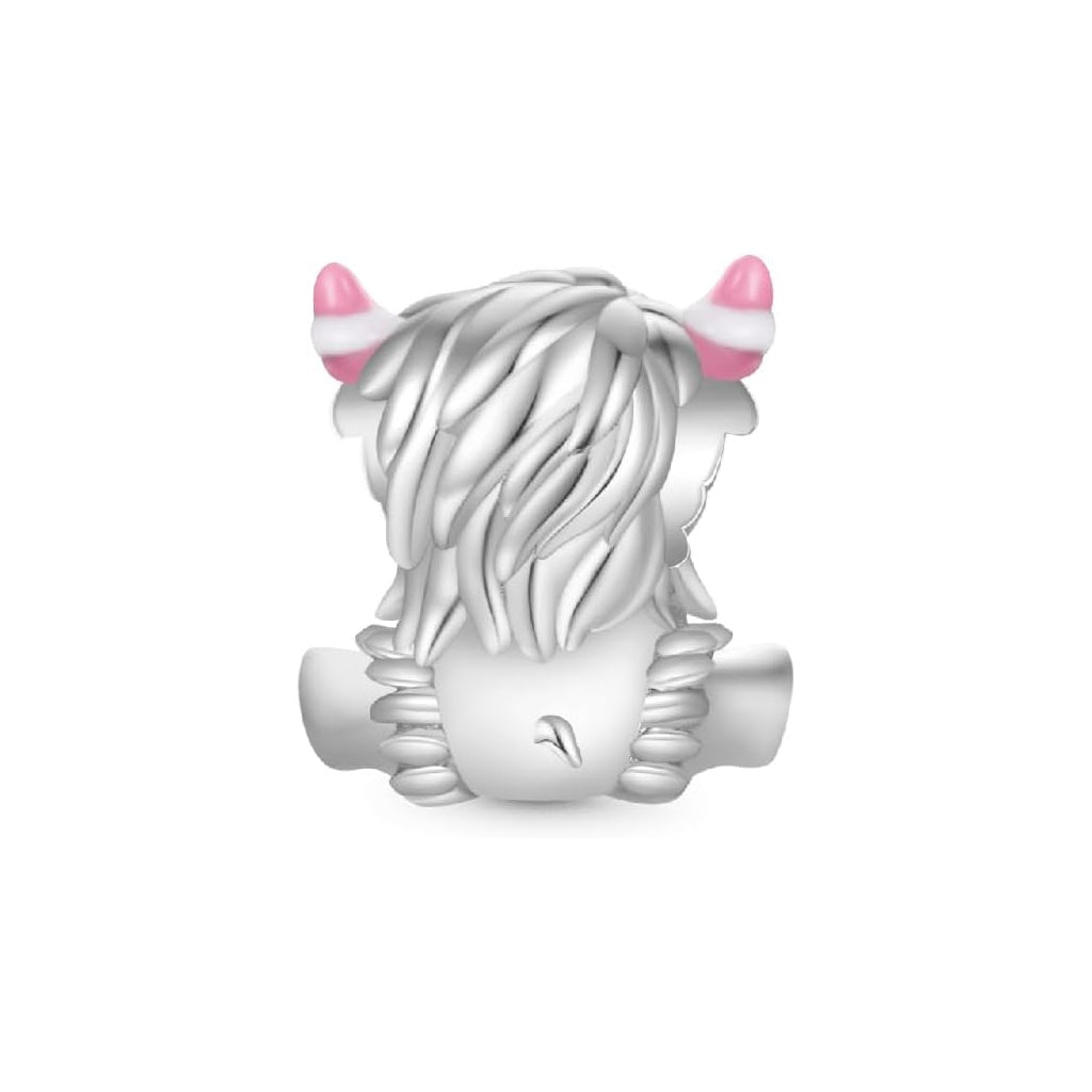 Pink Bow Highland Cow Charm Hallmarked S925 Sterling Silver