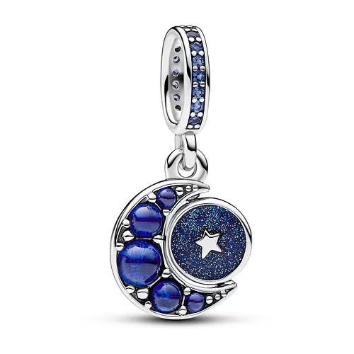 Sparkling Moon Spinning Dangle Charm Hallmarked S925 Sterling Silver