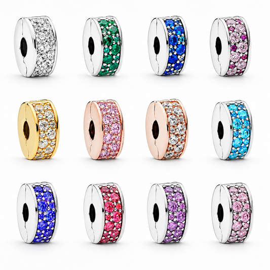 Round Clip Stopper Clear Pink Blue Purple S925 Charms