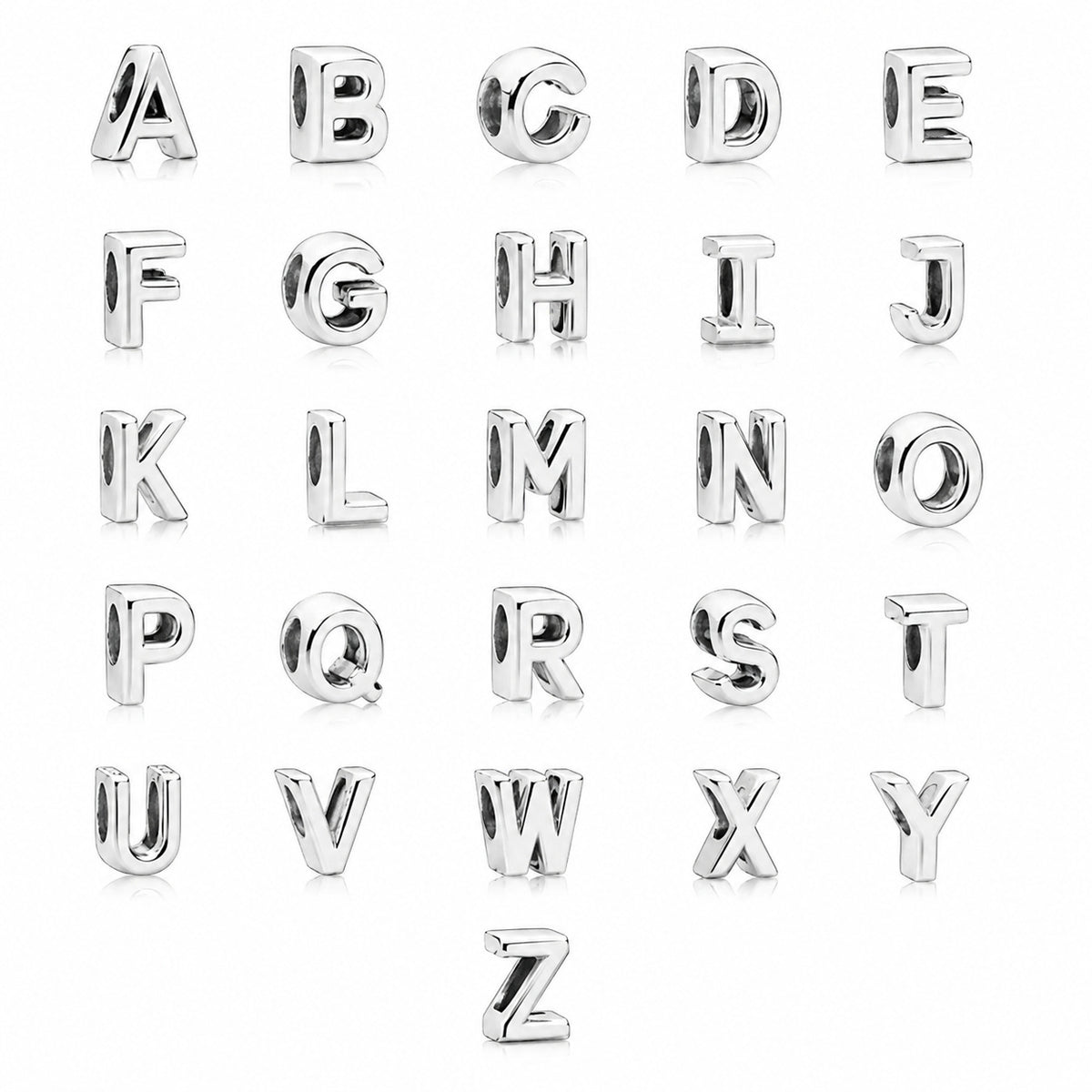 S925 Simple Alphabets A to Z Sterling Silver Charms Collection