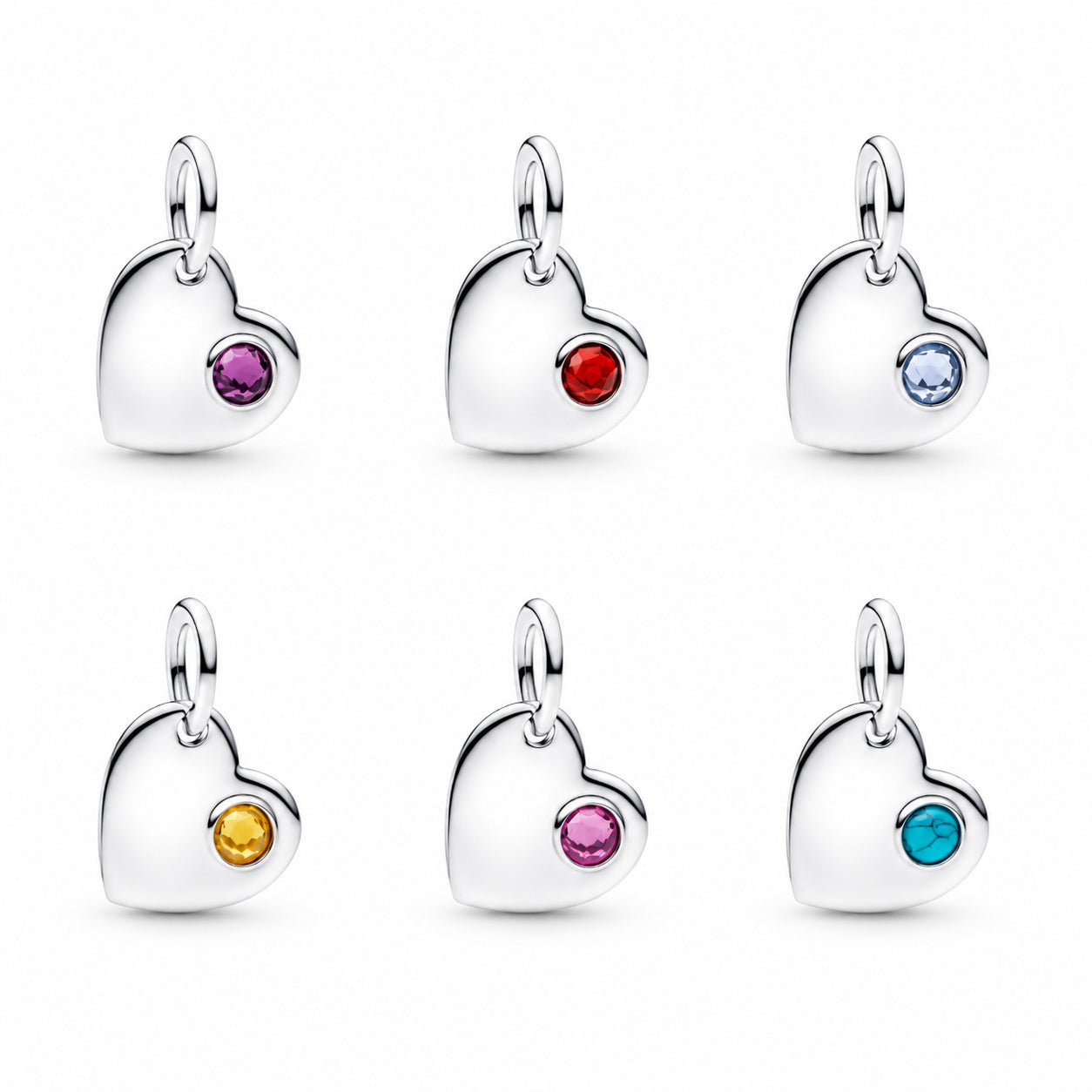 Birthstone Engravable Heart Dangle Charm S925 Sterling Silver