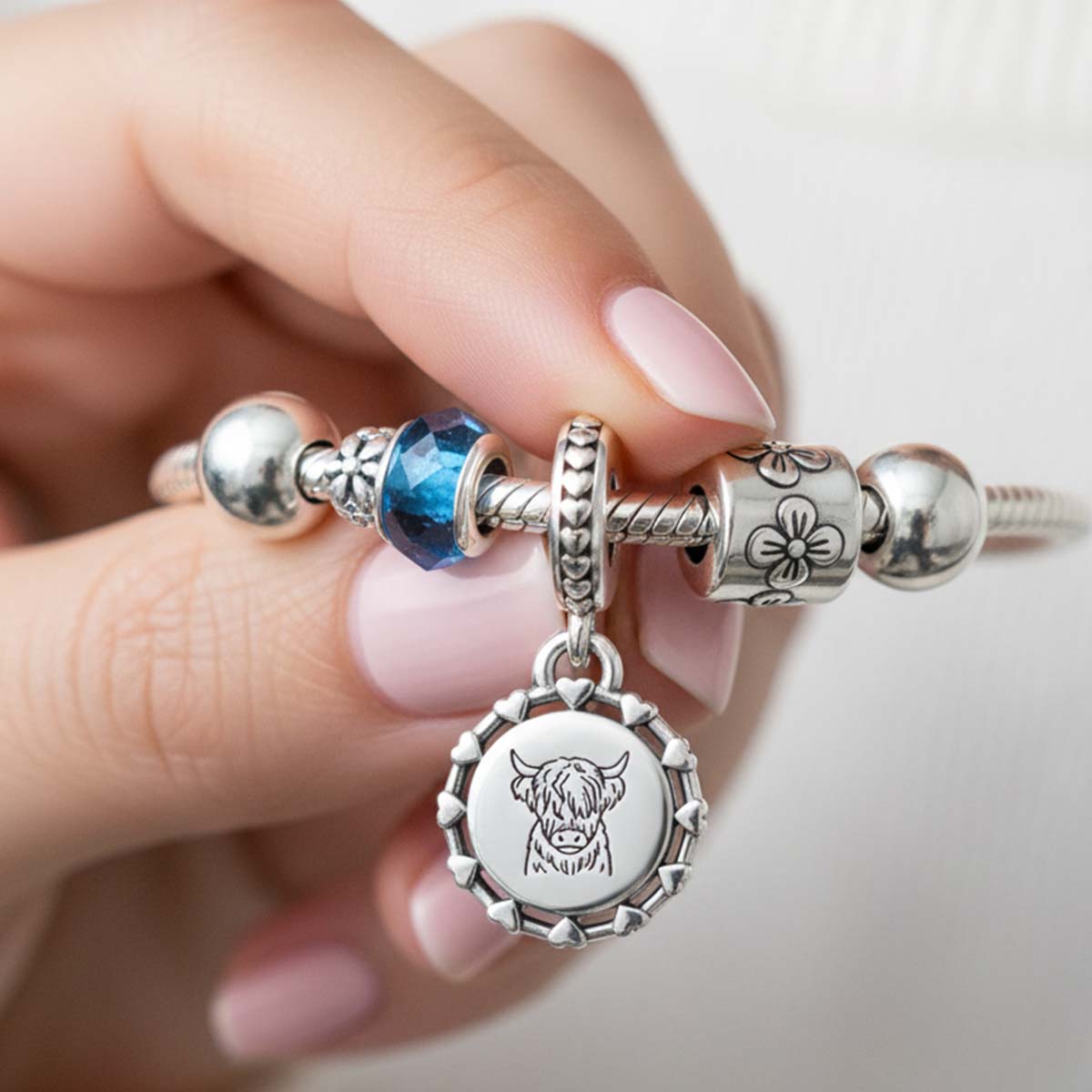 Engravable Scottish Cow Dangle Charm Hallmarked S925 Sterling Silver