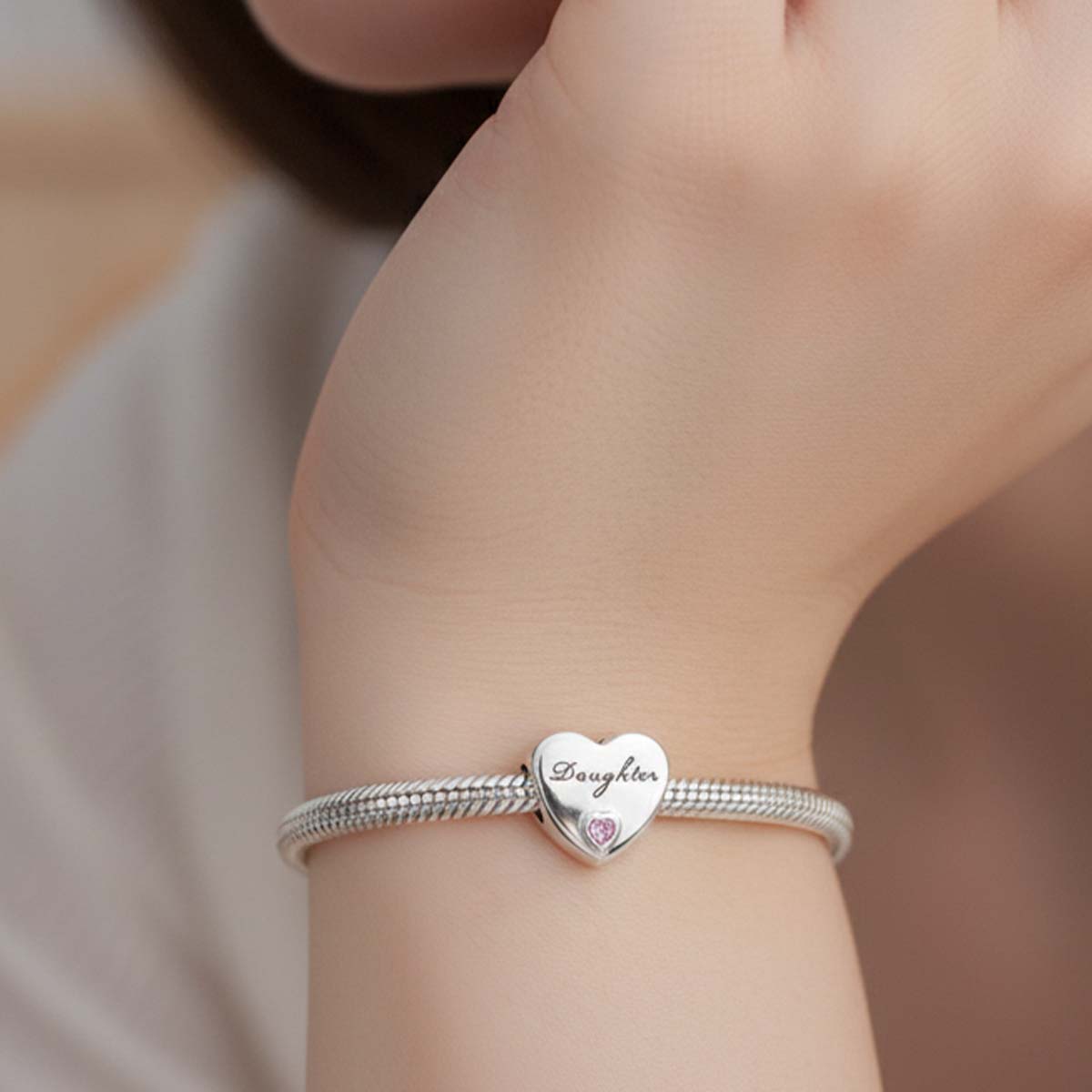 Daughter Heart Charm Hallmarked S925 Sterling Silver