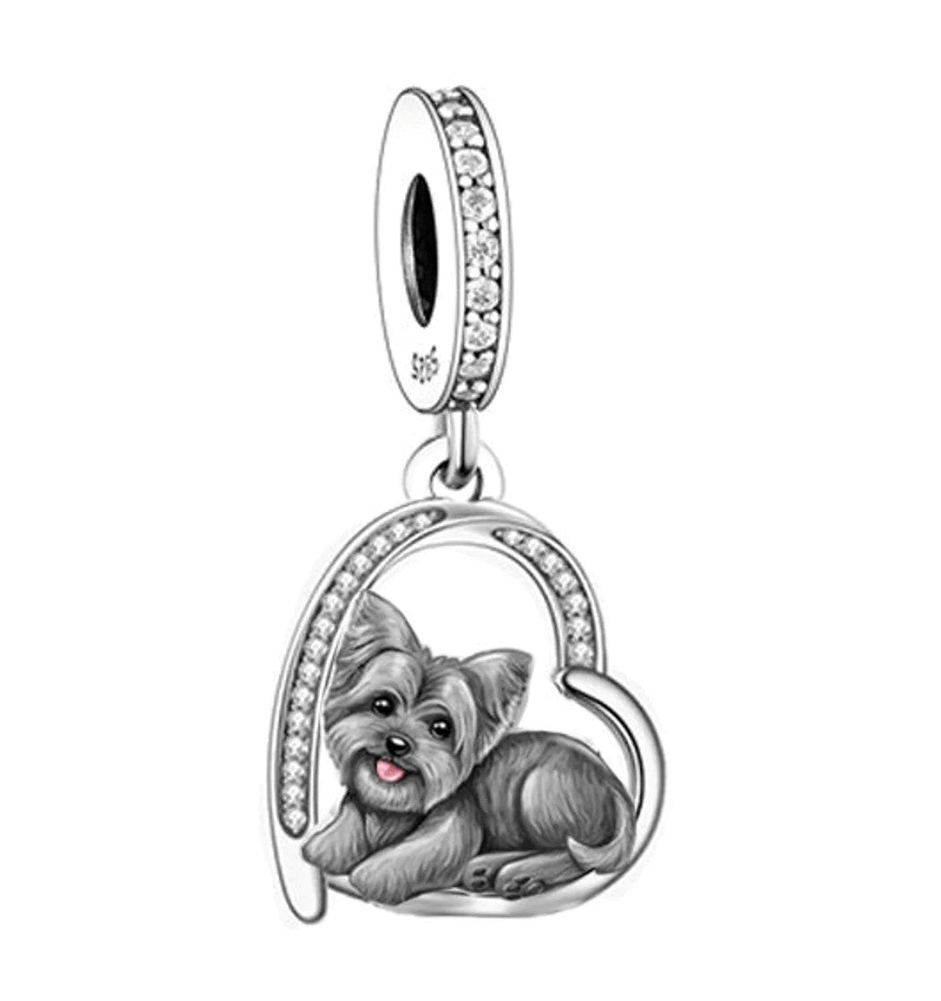 Cute Dog Dangle Charm Hallmarked S925 Sterling Silver