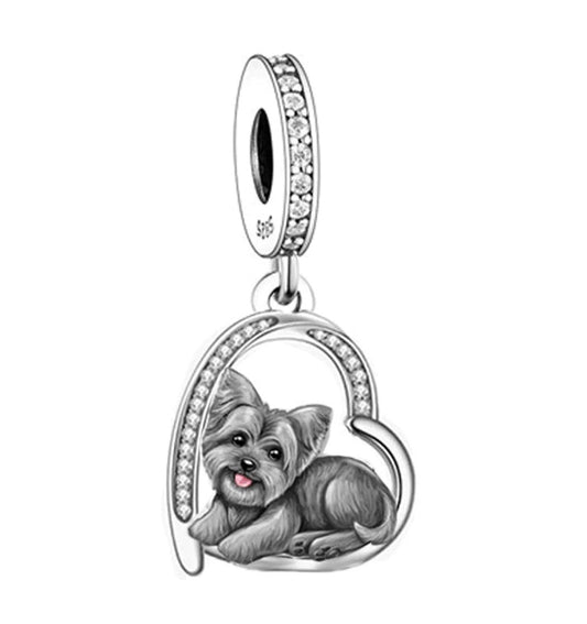 Cute Dog Dangle Charm Hallmarked S925 Sterling Silver