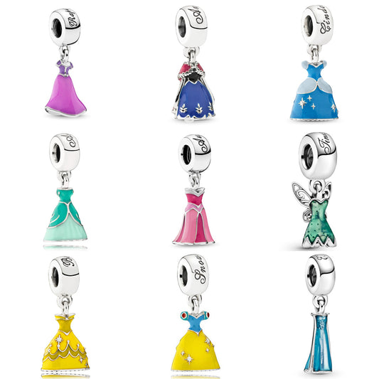 S925 Disney Princesses Dresses Dangle Sterling Silver Charms Collection