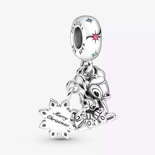 Disney Bambi & Thumper Dangle Merry Christmas Charm Hallmarked S925 Sterling Silver