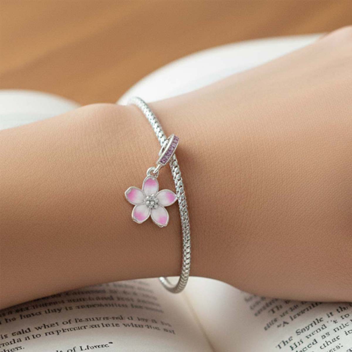 Cherry Blossom Dangle Charm Hallmarked S925 Sterling Silver – Axa