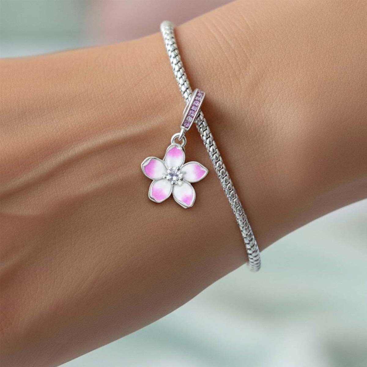 Cherry Blossom Dangle Charm Hallmarked S925 Sterling Silver – Axa