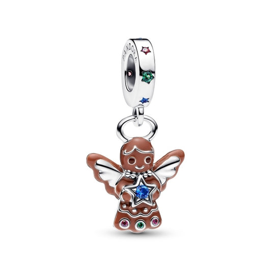 Gingerbread Angel Dangle Charm Hallmarked S925 Sterling Silver
