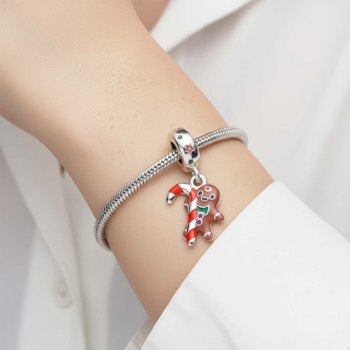 Gingerbread Man Dangle Charm Hallmarked S925 Sterling Silver