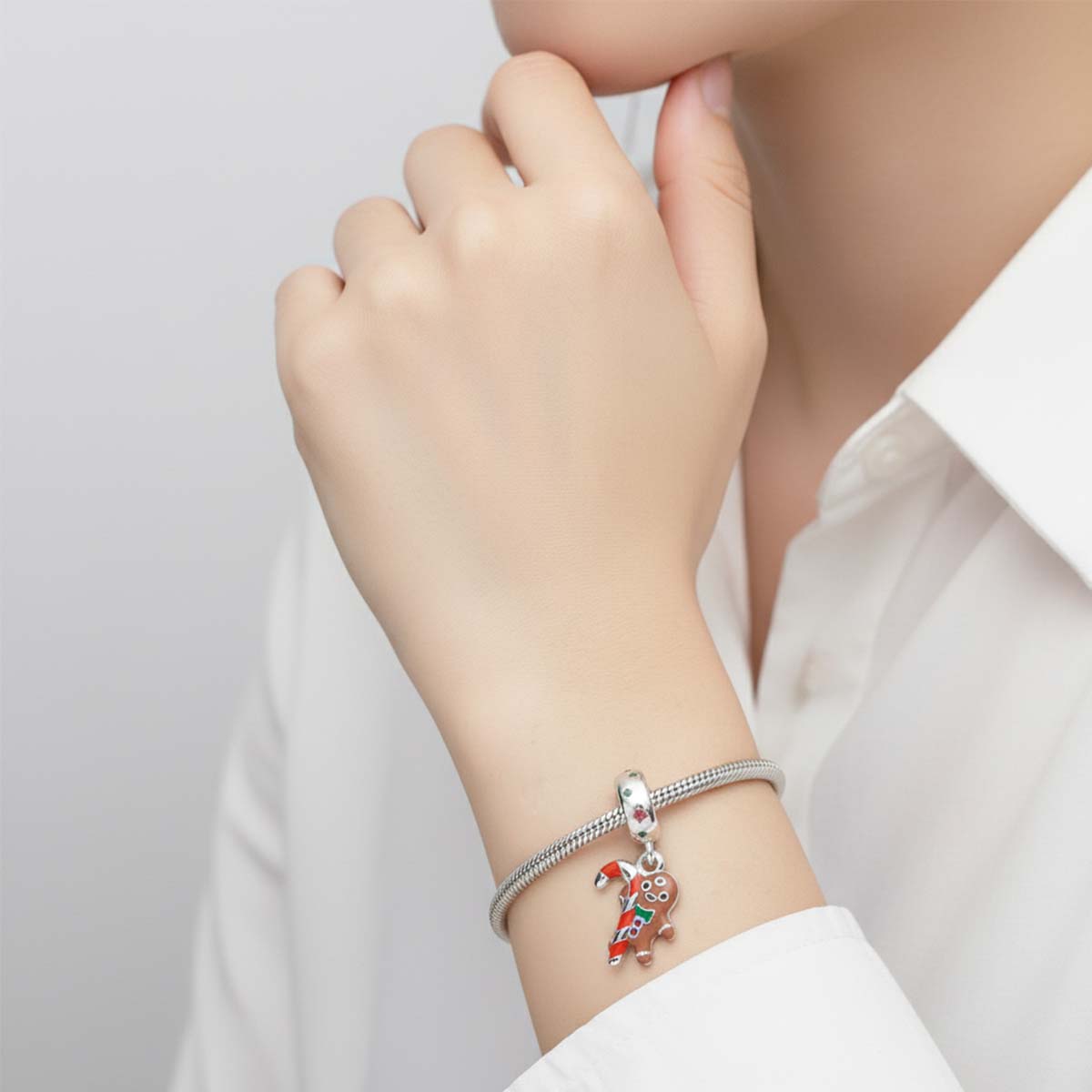 Gingerbread Man Dangle Charm Hallmarked S925 Sterling Silver