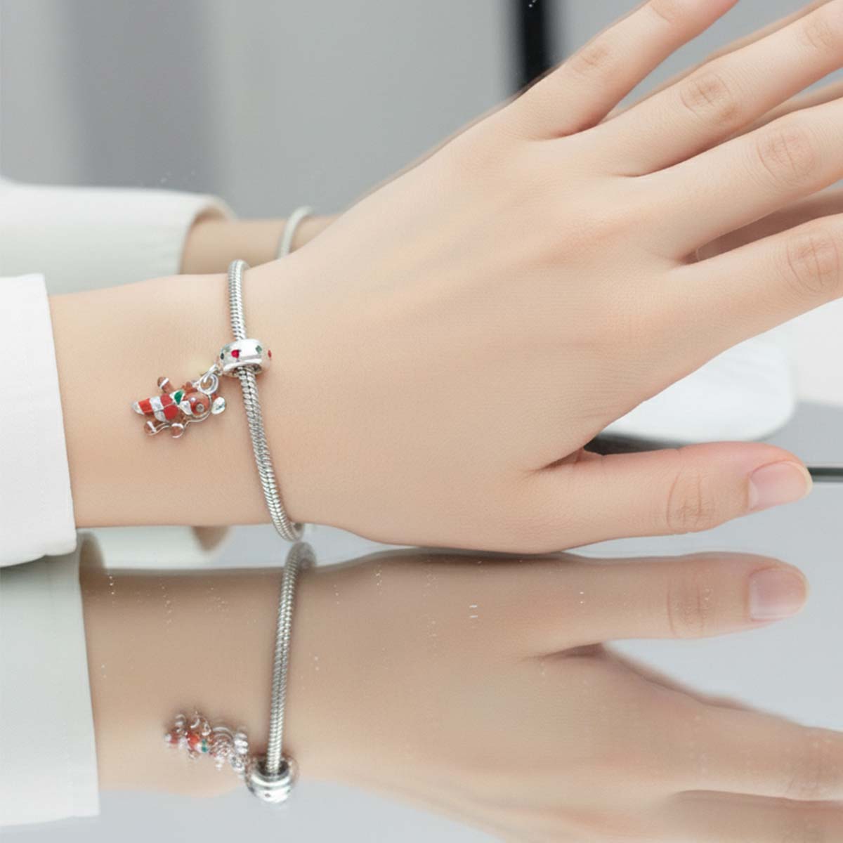 Gingerbread Man Dangle Charm Hallmarked S925 Sterling Silver