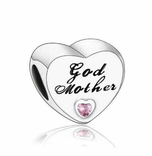 God Mother Heart Charm Hallmarked S925 Sterling Silver