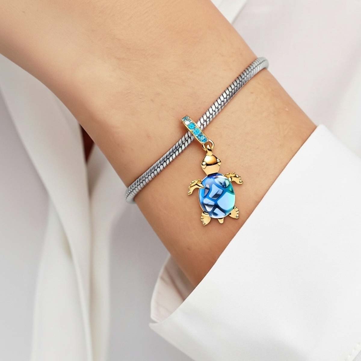 Sea Turtle Murano Glass Dangle Charm Hallmarked S925 Sterling Silver