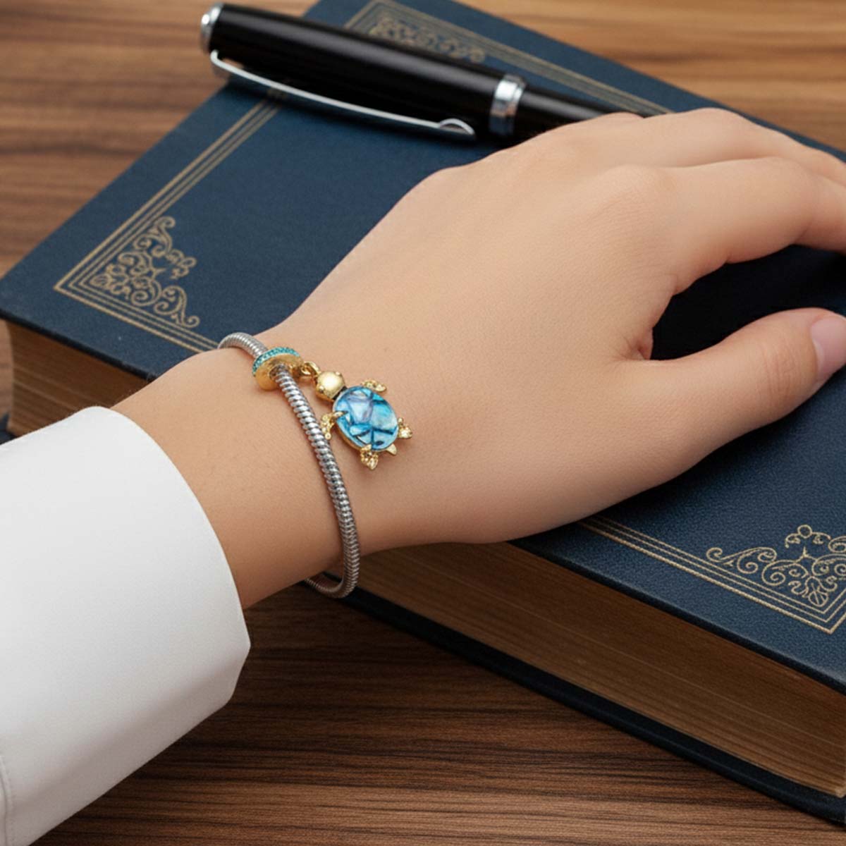 Sea Turtle Murano Glass Dangle Charm Hallmarked S925 Sterling Silver