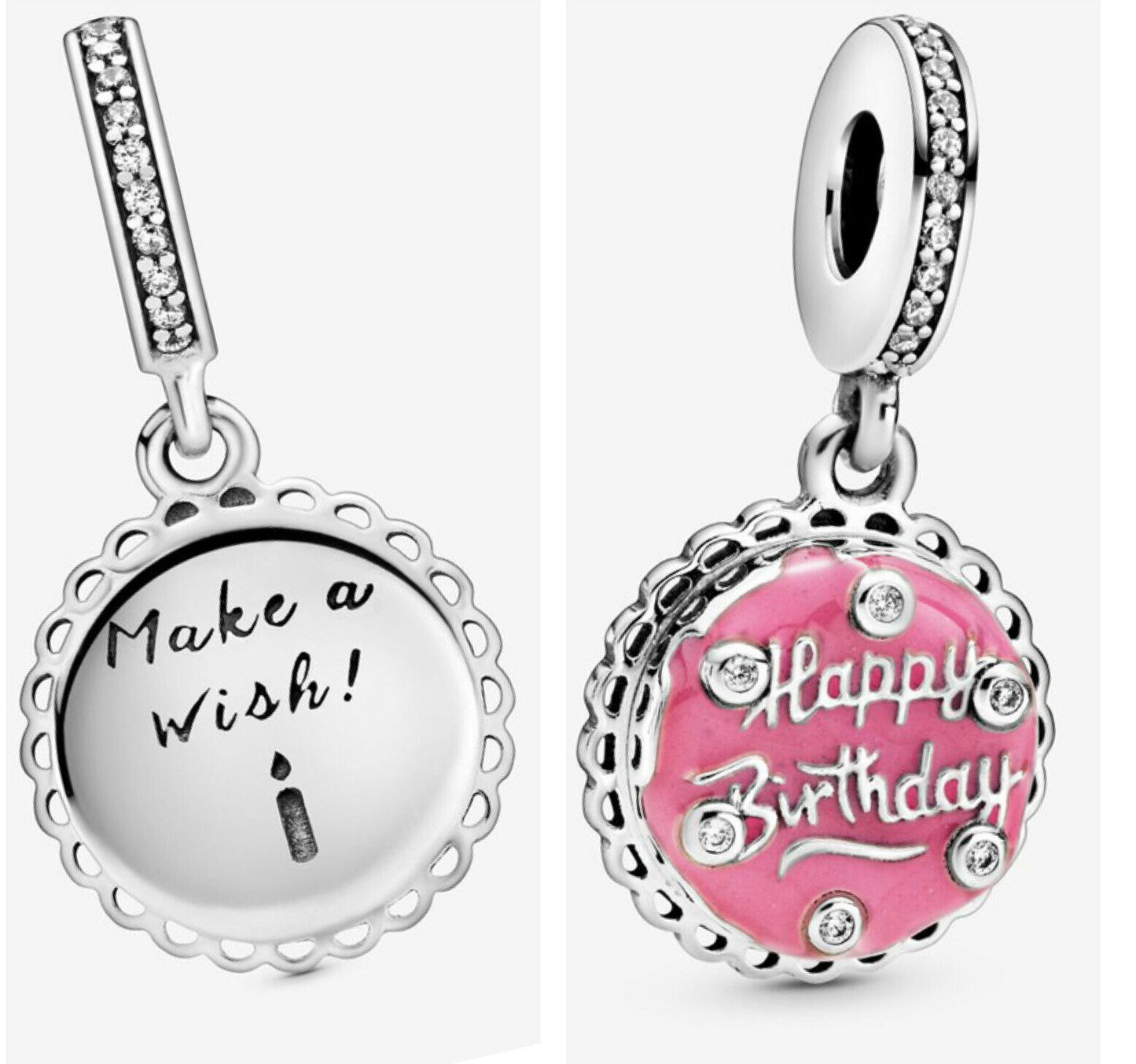 Birthday Cake Dangle Charm Hallmarked S925 Sterling Silver