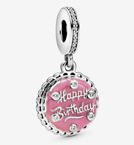 Birthday Cake Dangle Charm Hallmarked S925 Sterling Silver