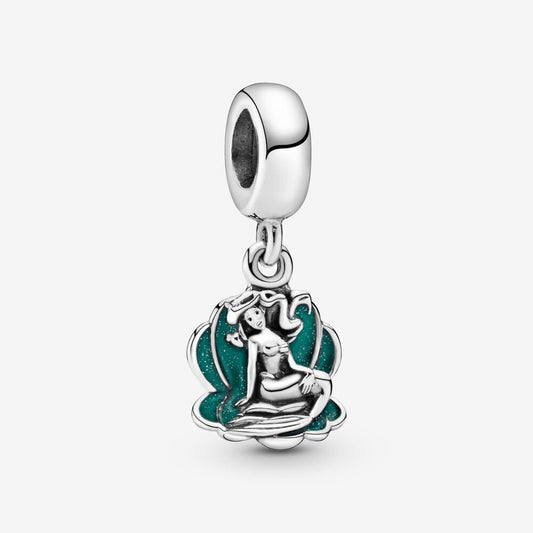 Disney Little Mermaid Ariel & Seashell Dangle Charm Hallmarked S925 Sterling Silver