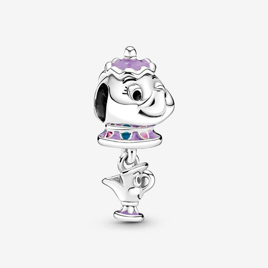 Disney Beauty & Beast Mrs Teapot & Chip Dangle Charm Hallmarked S925 Sterling Silver