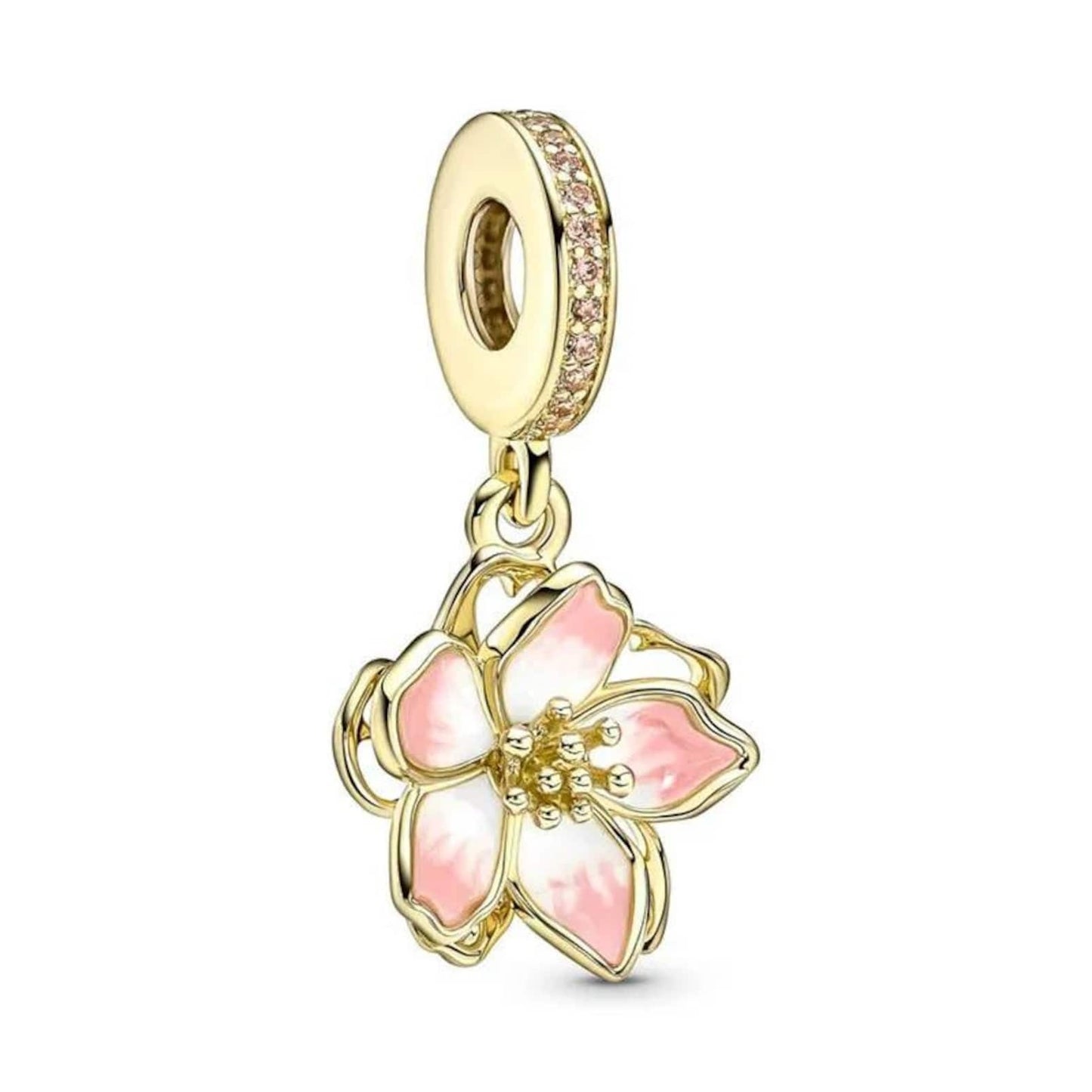 Golden Cherry Blossom Charm Hallmarked S925 Sterling Silver