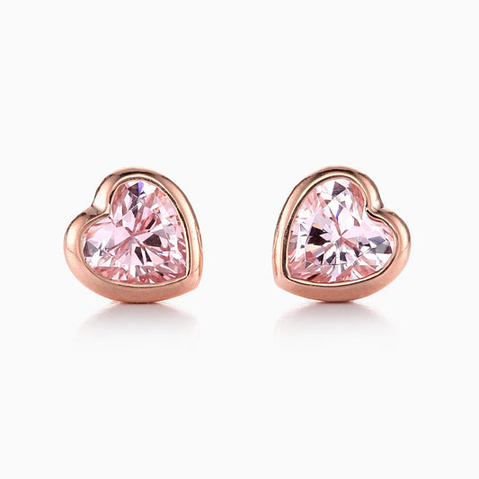 Pink Heart Bezel Sterling Silver rose gold stud Earrings