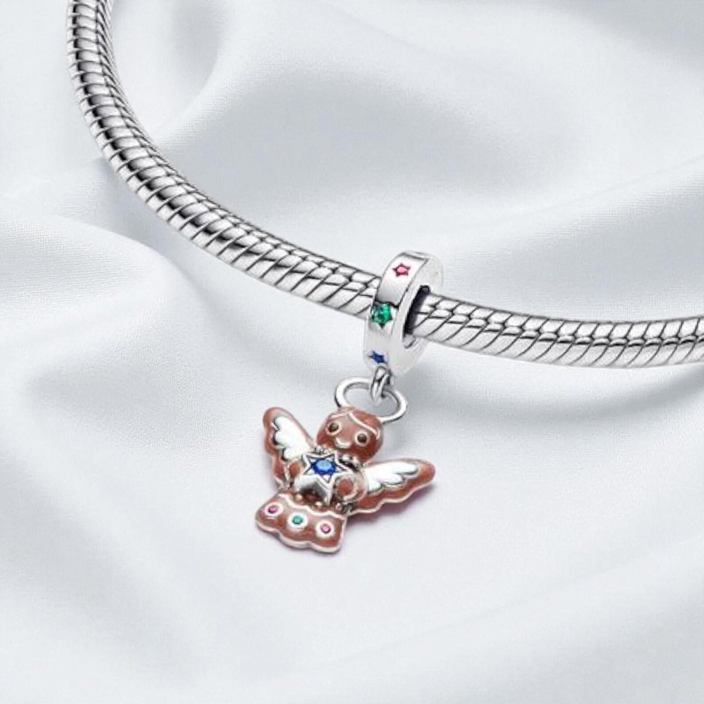 Gingerbread Angel Dangle Charm Hallmarked S925 Sterling Silver