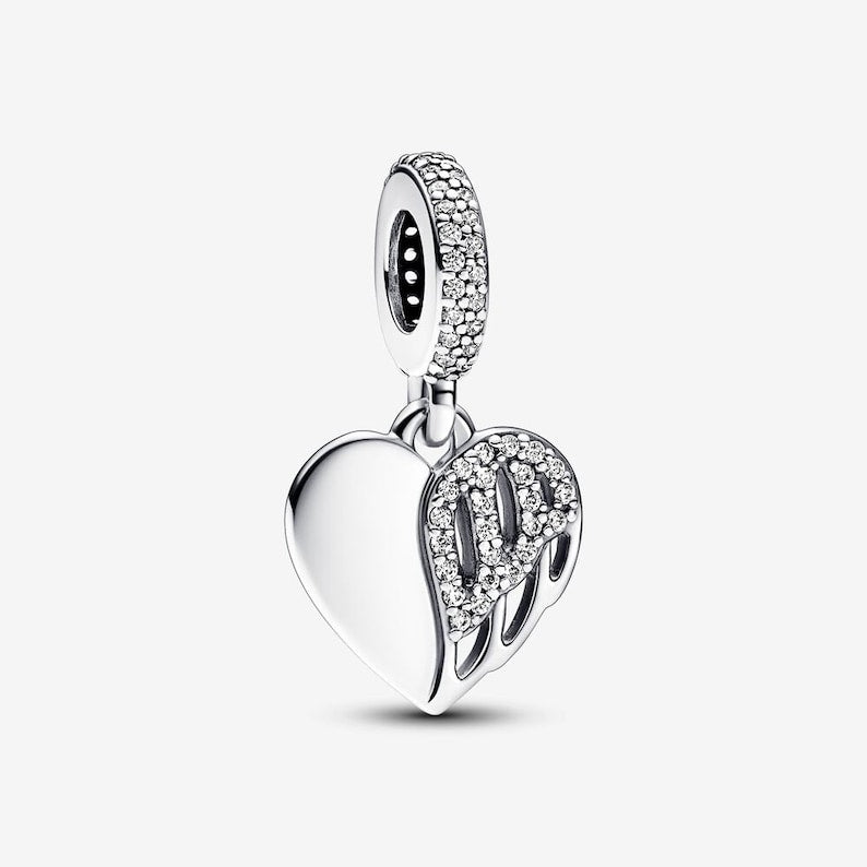 Heart & Angel Dangle Charm Hallmarked S925 Sterling Silver