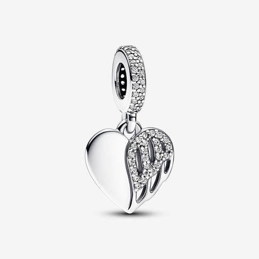 Heart & Angel Dangle Charm Hallmarked S925 Sterling Silver