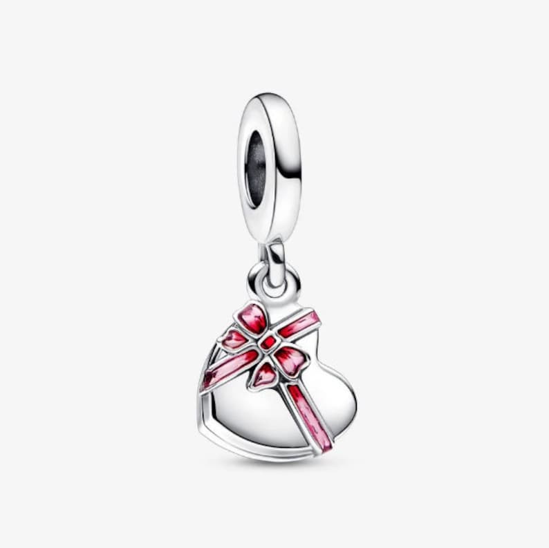 Openable Heart Chocolate Gift Box Dangle Charm Hallmarked S925 Sterling Silver