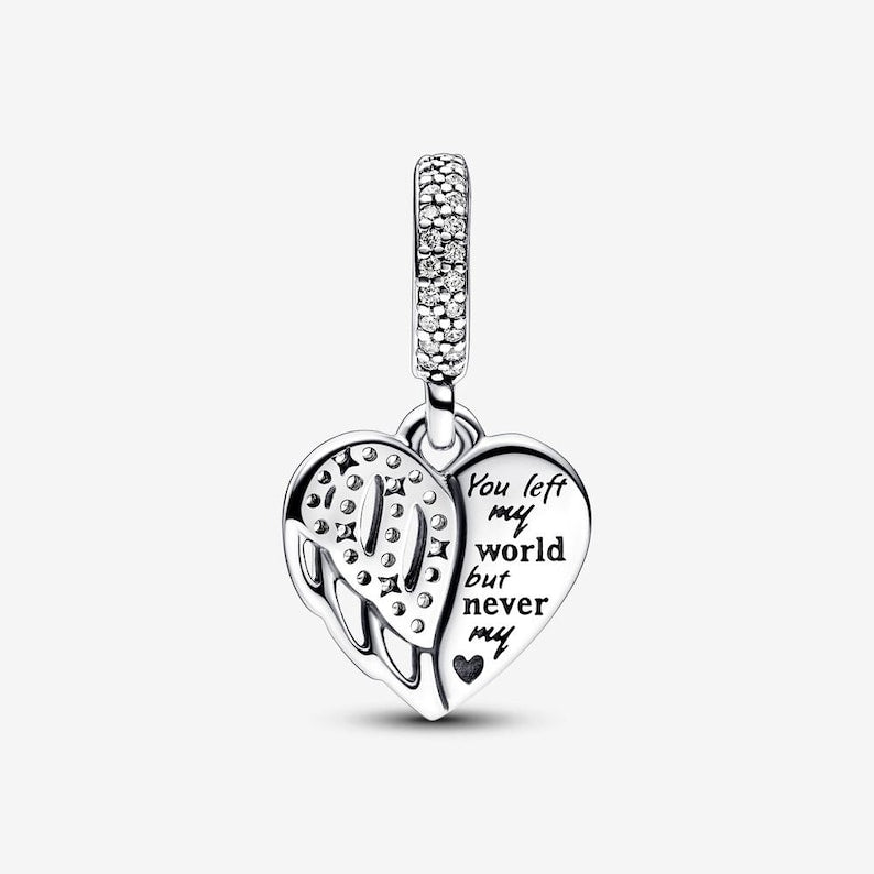 Heart & Angel Dangle Charm Hallmarked S925 Sterling Silver