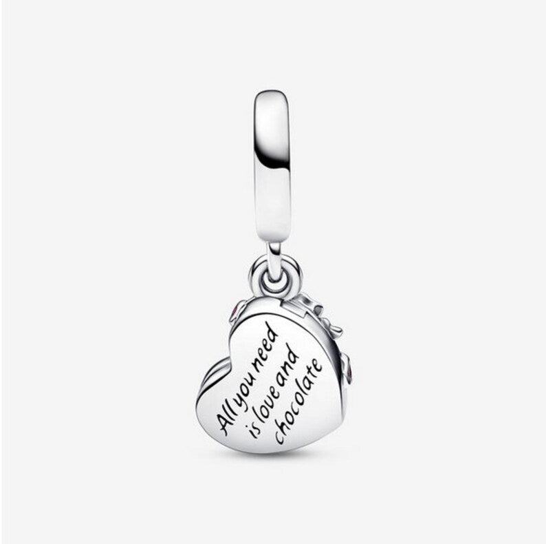 Openable Heart Chocolate Gift Box Dangle Charm Hallmarked S925 Sterling Silver