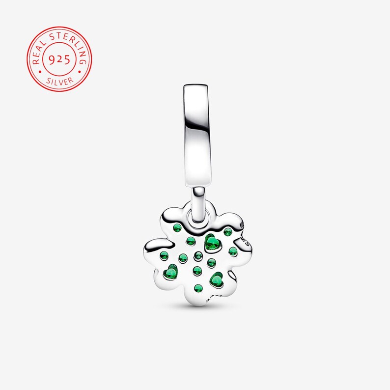 Four Leaf Clover Dangle Charm Hallmarked S925 Sterling Silver