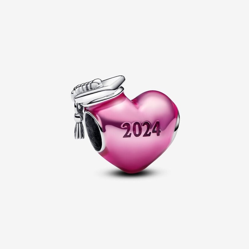 2024 Graduation Pink Heart Charm Hallmarked S925 Sterling Silver