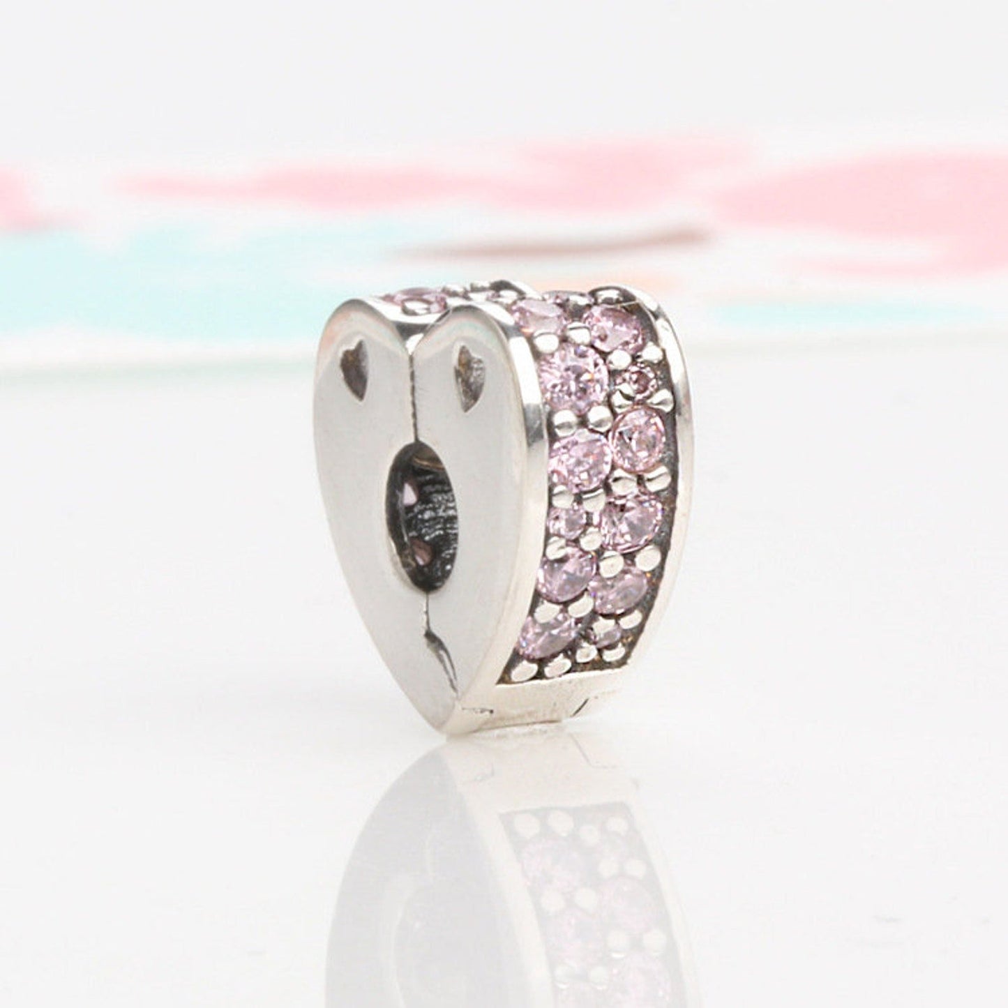 S925 Heart Clip Stopper Pink Clear Multicolour Sterling Silver Charms Collection