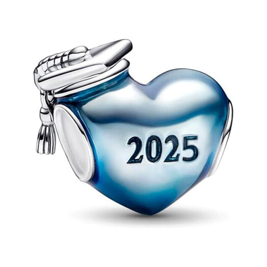 Blue 2025 Graduation Heart Charm Hallmarked S925 Sterling Silver