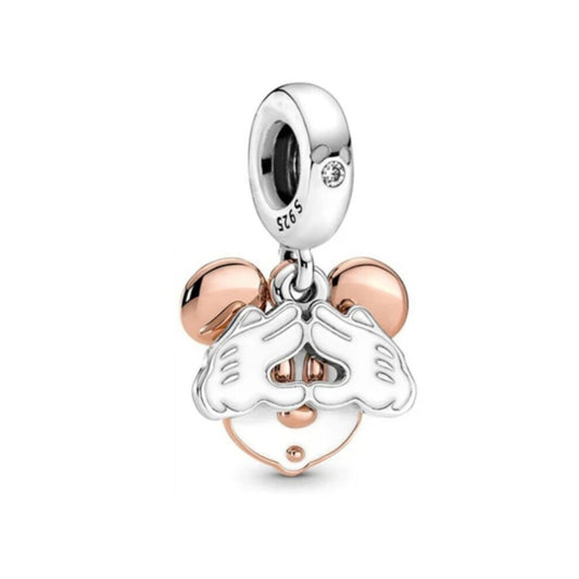 Disney Mickey Mouse Double Dangle Charm Hallmarked S925 Sterling Silver