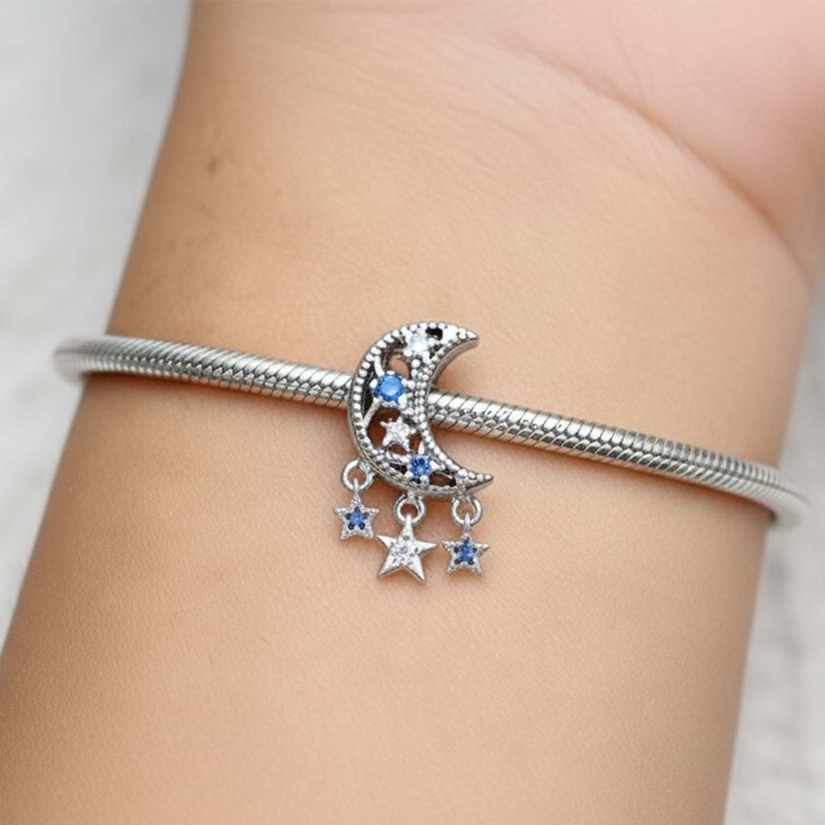 Star & Crescent Moon Charm Hallmarked S925 Sterling Silver