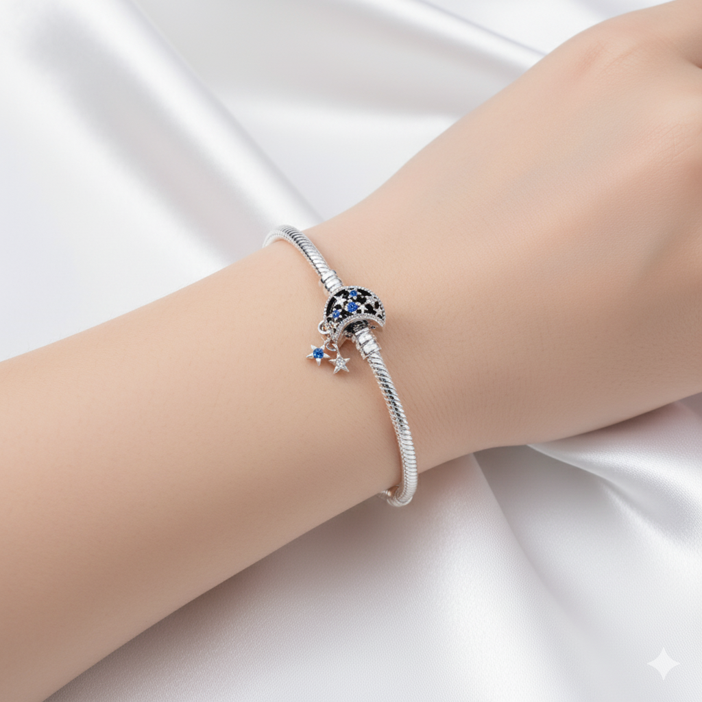 Stars & Crescent Moon Clasp Charm Bracelet