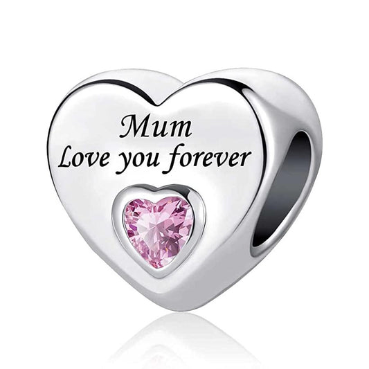Mum Love You Forever Heart Charm Hallmarked S925 Sterling Silver