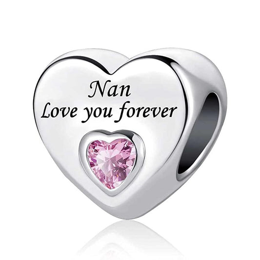 Nan Love You Forever Heart Charm Hallmarked S925 Sterling Silver