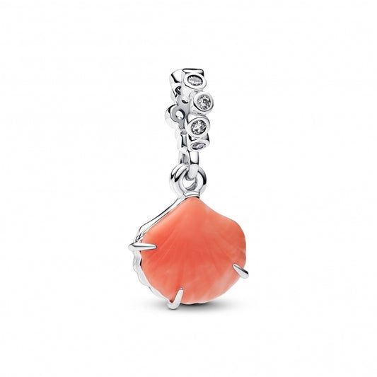 Coral-coloured Shell Double Dangle Charm Hallmarked S925 Sterling Silver