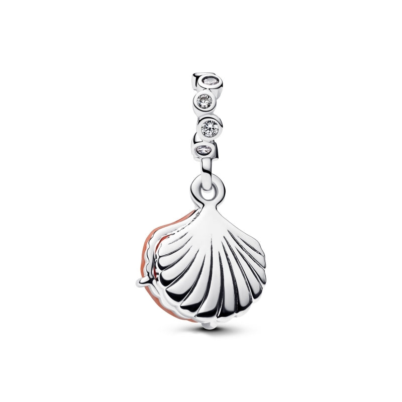 Coral-coloured Shell Double Dangle Charm Hallmarked S925 Sterling Silver