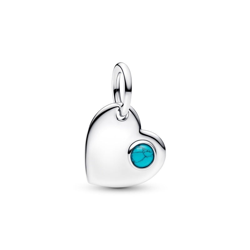 Birthstone Engravable Heart Dangle Charm Hallmarked S925 Sterling Silver