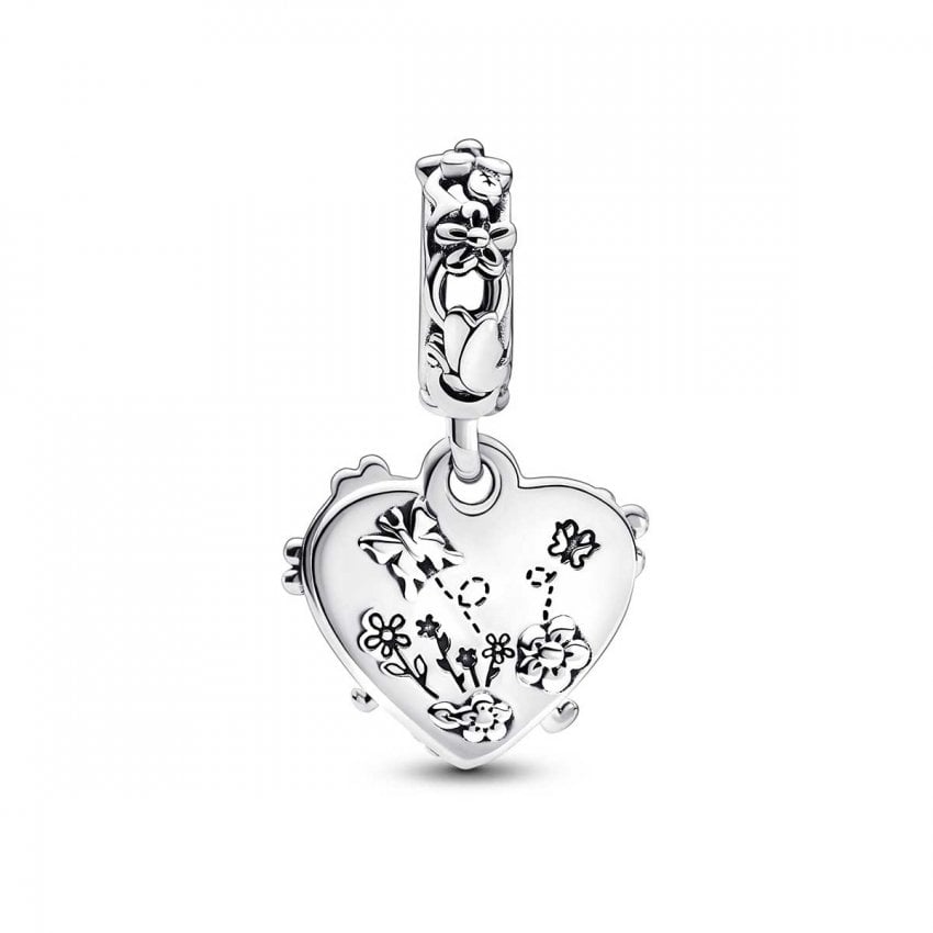 Disney Winnie the Pooh & Piglet Heart Double Dangle Charm Hallmarked S925 Sterling Silver