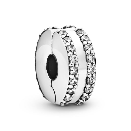 Double Lined Pave Charm Hallmarked S925 Sterling Silver